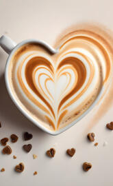 a cup of coffee with coffee beans