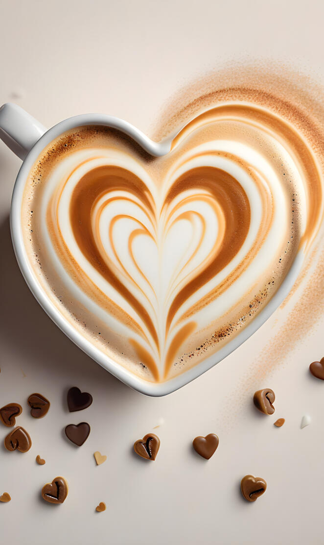 a cup of coffee with coffee beans