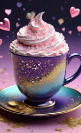 a cupcake with a pink frosting and a purple frosting on a plate