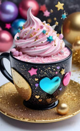 a cupcake with a pink frosting and a pink and white frosting on top