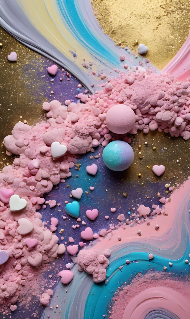 a group of colorful round objects