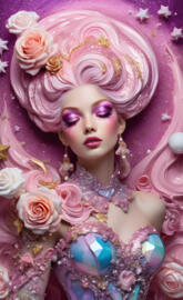 a person with a crown and flowers