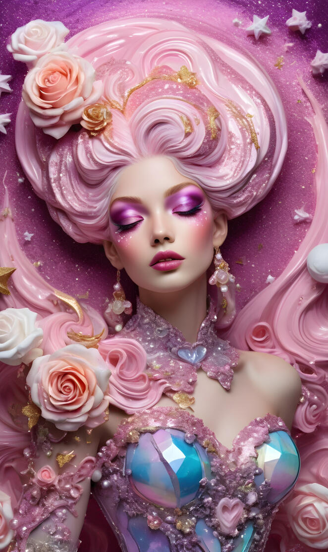 a person with a crown and flowers