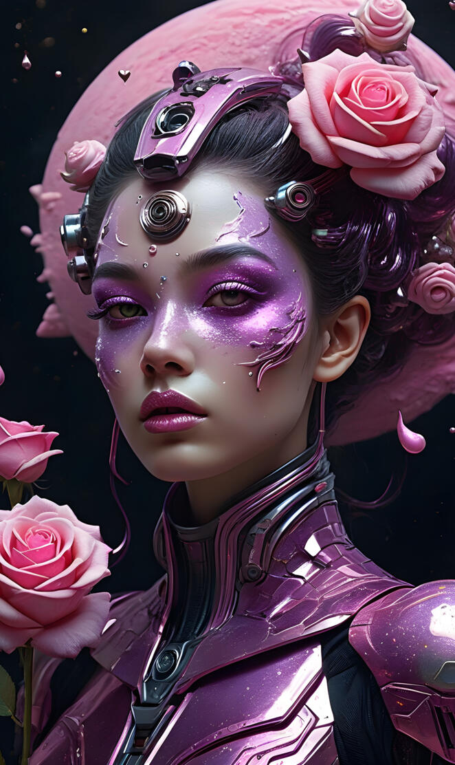 Daniela Braga with flowers on her head