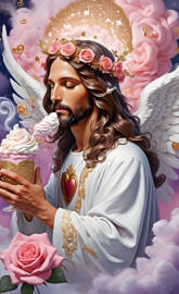 a person wearing a crown and holding a cupcake