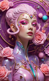 a person with a headdress and flowers on the head