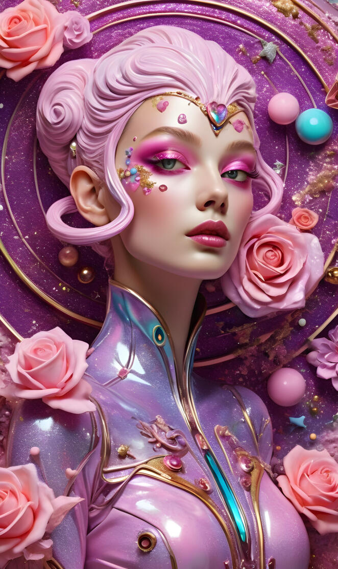 a person with a headdress and flowers on the head