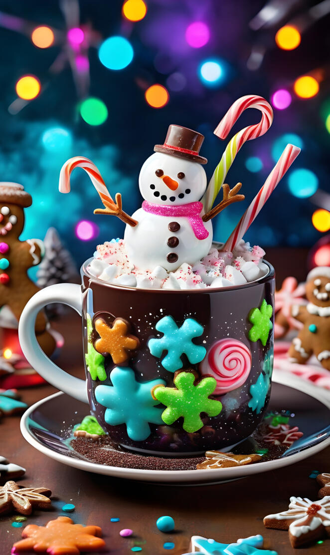 a decorated cupcake with a snowman and a glass of milk