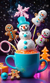 a cup with a snowman and a cup with a flower on it