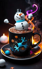 a cup with a snowman on top of it