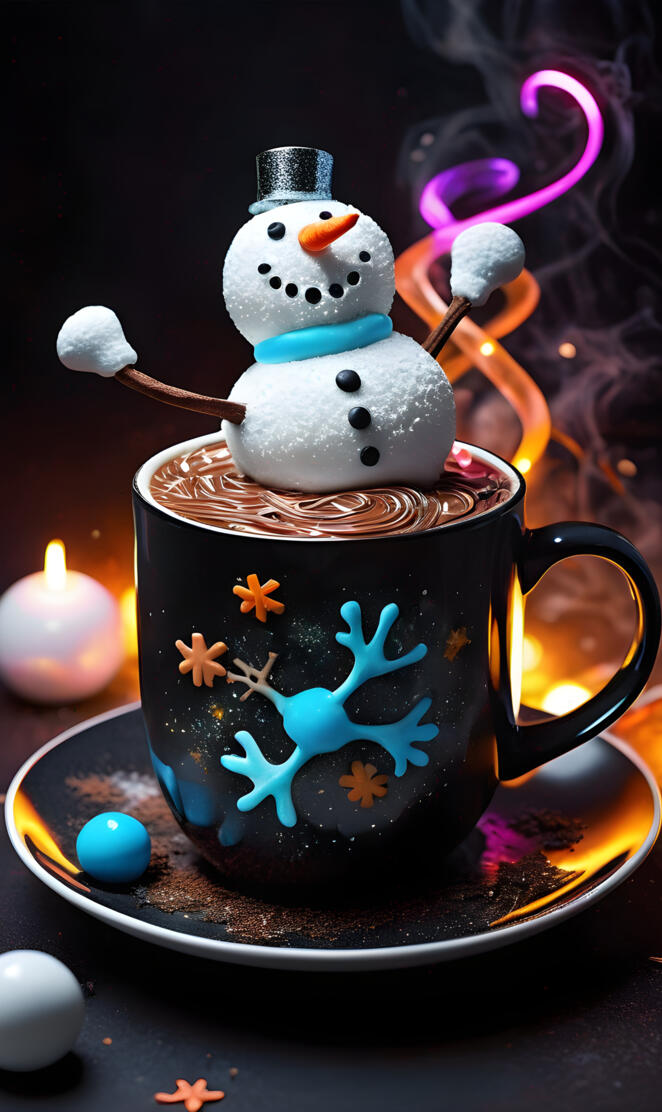 a cup with a snowman on top of it