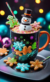 a cup with a snowman and candy in it
