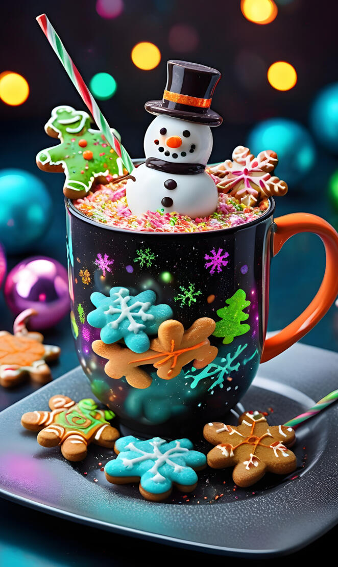 a cup with a snowman and candy in it