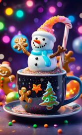 a snowman in a tea cup