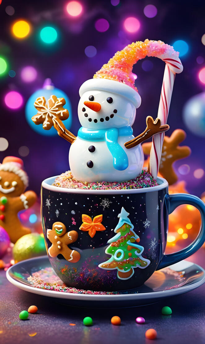 a snowman in a tea cup