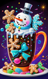 a snowman with a hat and candy on it