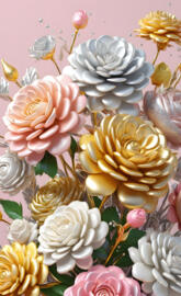 a wall with flowers and vases