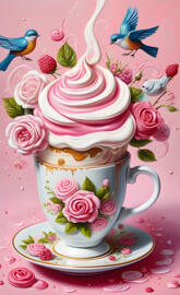 a tea cup with a teacup and a teacup with flowers