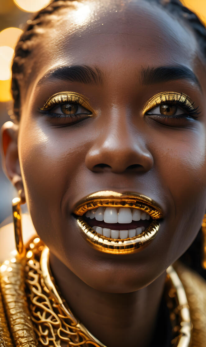 beautiful black woman with gold lips