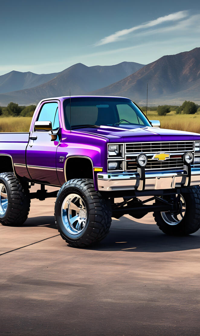 A Beautiful Metallic Grape 1987 Chevy Silverado 2-door 4x4 Pickup.