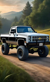 A Two Tone White And Black Paint Job On A 1982 Chevy Silverado 4x4.