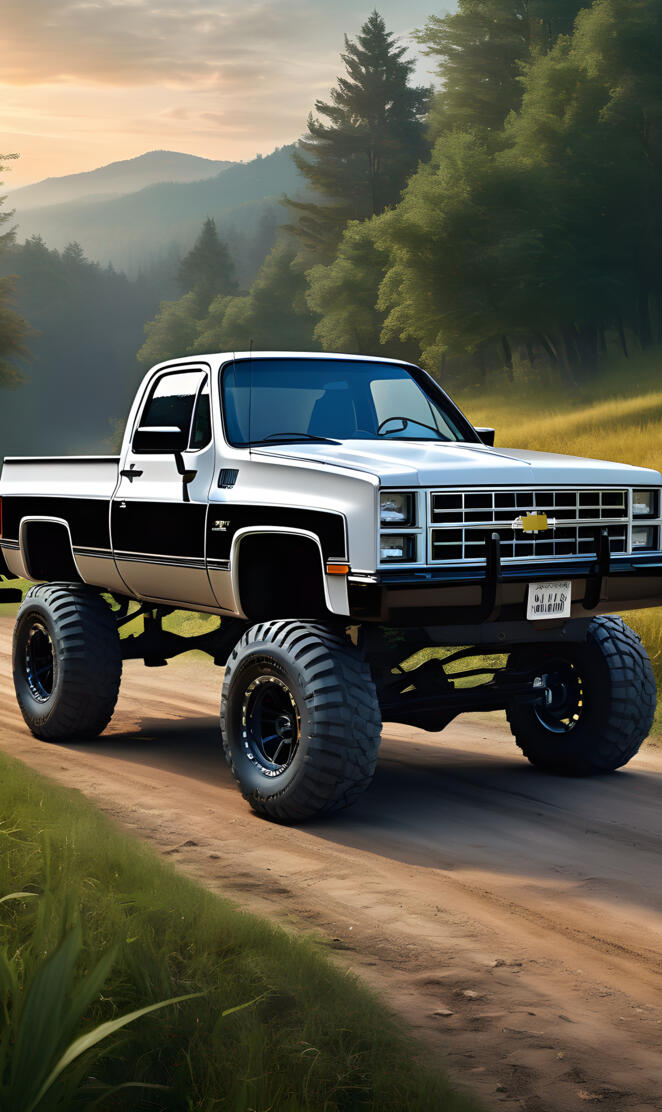 A Two Tone White And Black Paint Job On A 1982 Chevy Silverado 4x4.