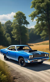 A Beautiful Medium Blue 1970 Plymouth Roadrunner, Out In The Country.