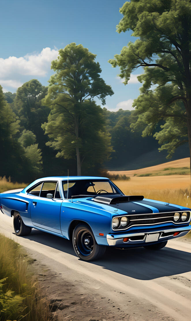 A Beautiful Medium Blue 1970 Plymouth Roadrunner, Out In The Country.
