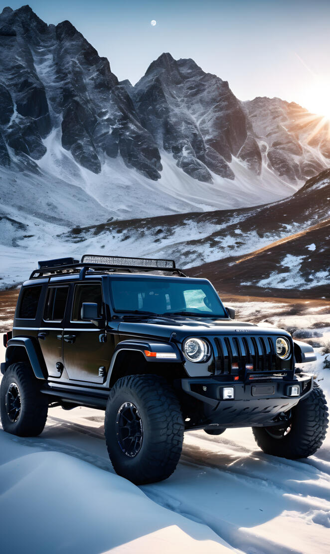 snowy mountain Jeep