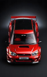 AI generated red subaru on a black backgroud