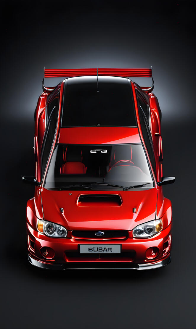 AI generated red subaru on a black backgroud