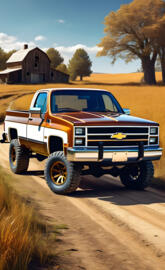 A Two Tone Copper And White Chevy Silverado 2-door 4x4 Pickup Truck.