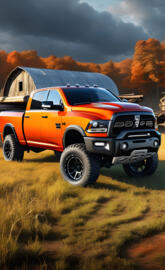 A Orange Metallic Paint Job On A Beautiful Dodge Pickup Truck.