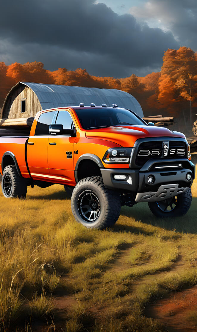 A Orange Metallic Paint Job On A Beautiful Dodge Pickup Truck.