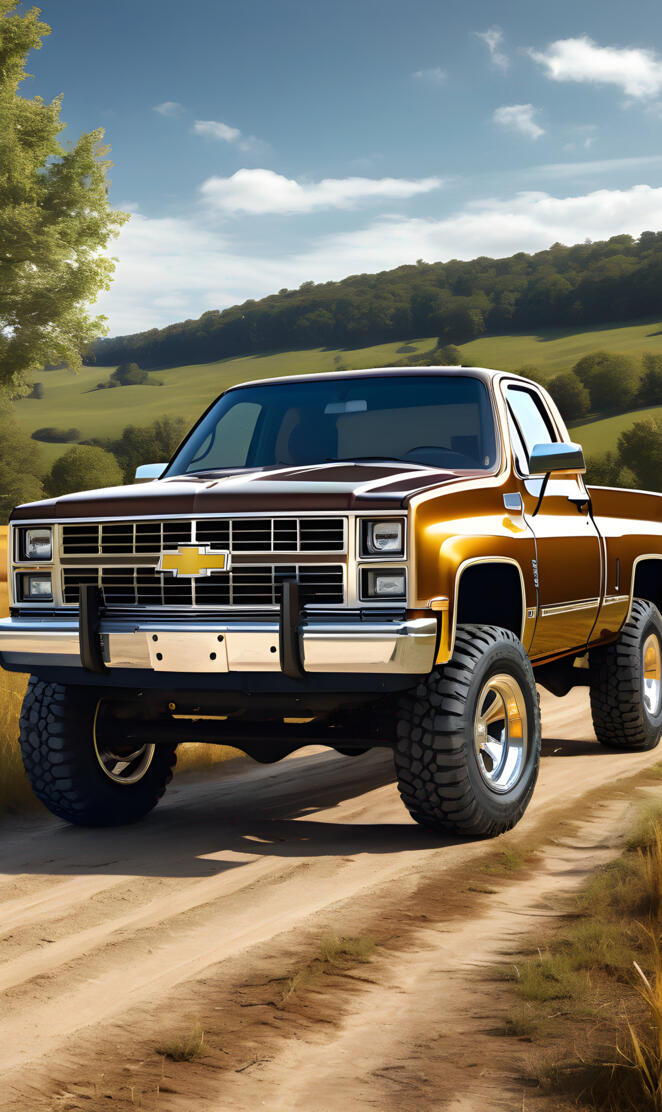 A Medium Brown And Gold Two Tone Paint Job On A 1982 Chevy Silverado.
