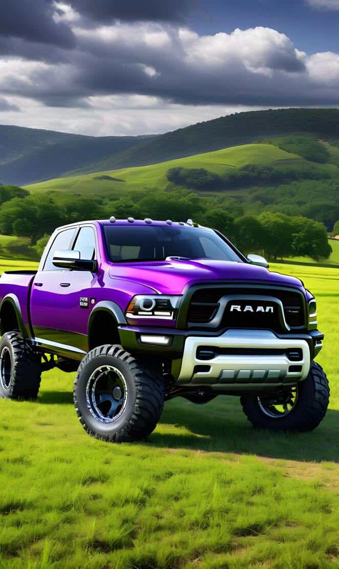 A Beautiful Grape Colored 2025 Dodge Ram 4x4 4-door Pickup Truck.