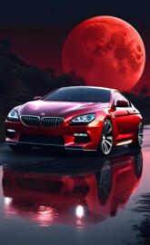 red BMW 650i with red goth moon