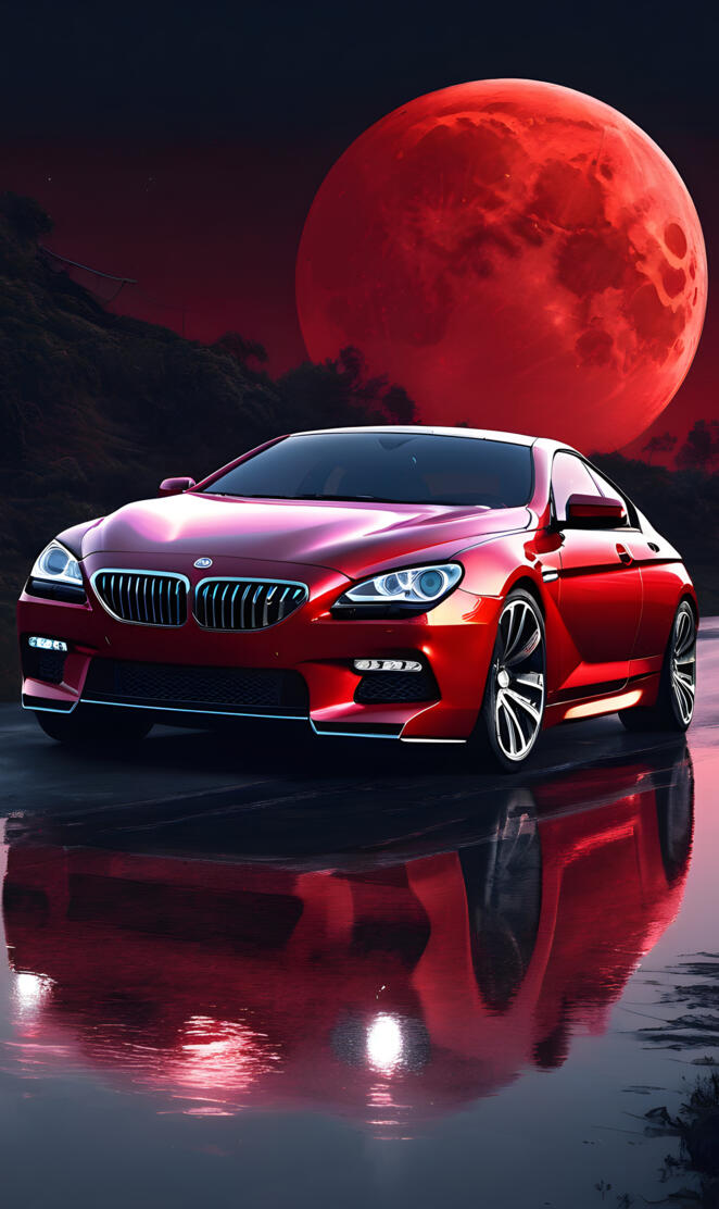 red BMW 650i with red goth moon
