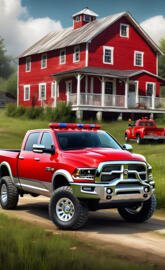 A Beautiful Red Dodge 4x4 Ram Fire Department Pickup Truck.
