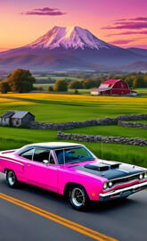 An Old 1970 Plymouth Roadrunner, With A Beautiful Countryside View.