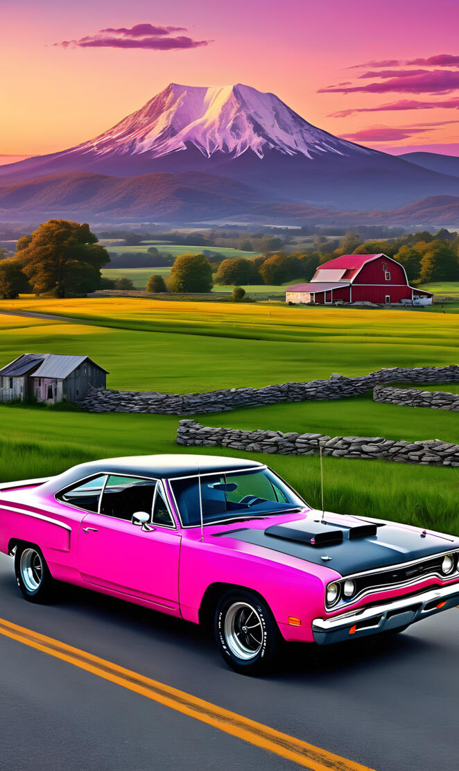 An Old 1970 Plymouth Roadrunner, With A Beautiful Countryside View.