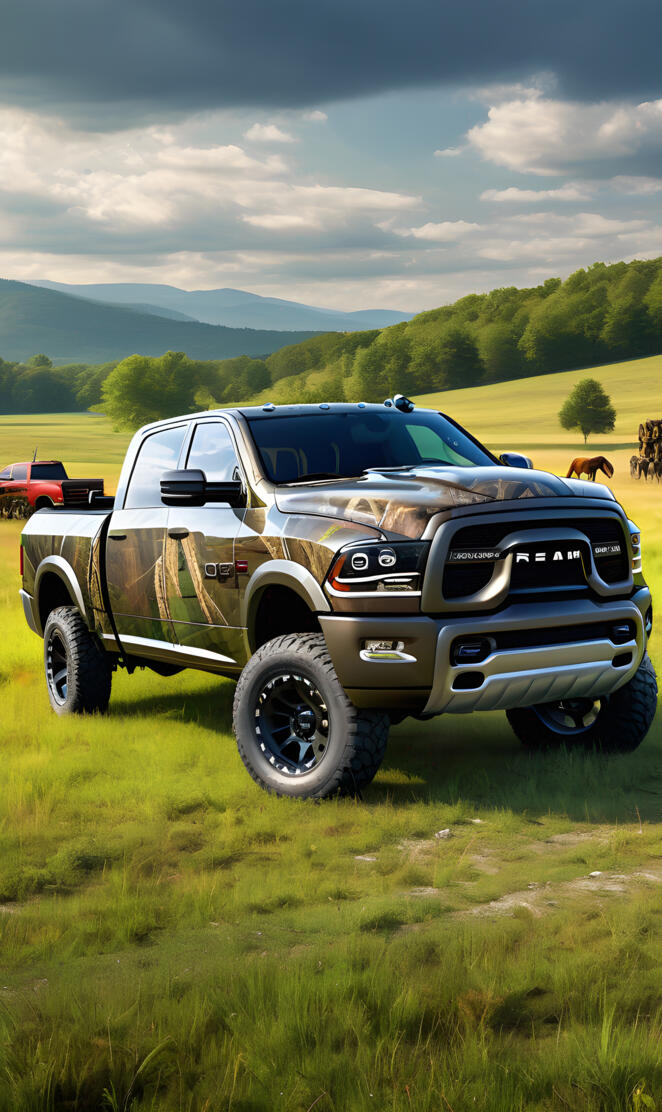 A Beautiful Camo Painted 2025 Dodge Ram 4x4 4-door Pickup Truck.