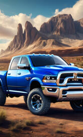 A New Beautiful Blue Dodge 4x4 4-door 1/ 2 Ton Pickup Truck.
