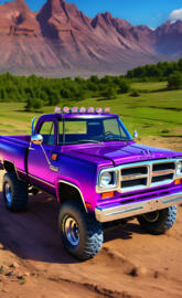 Big Purple Dodge 4x4 Pickup.