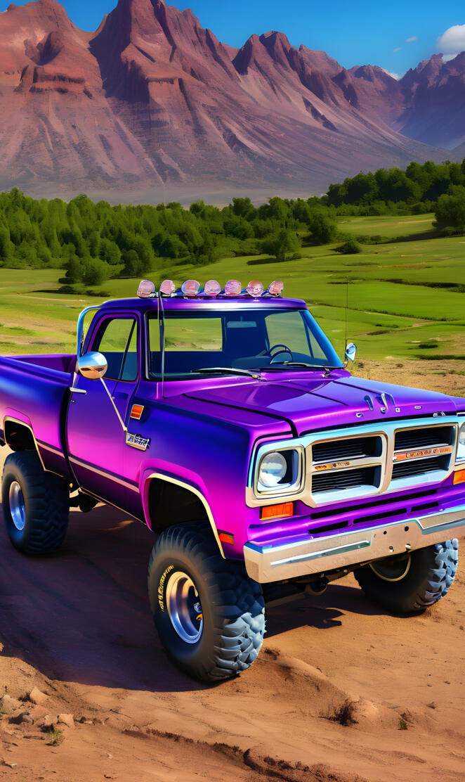 Big Purple Dodge 4x4 Pickup.