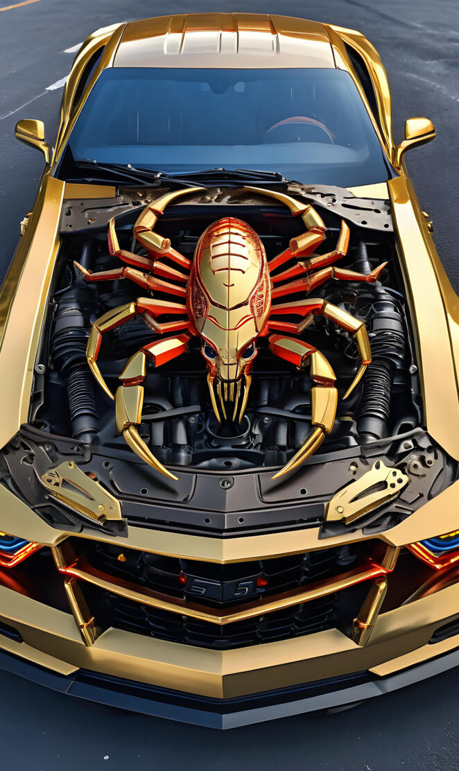 a car with a large engine