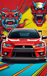 red Mitsubishi Lancer evolution X illustration