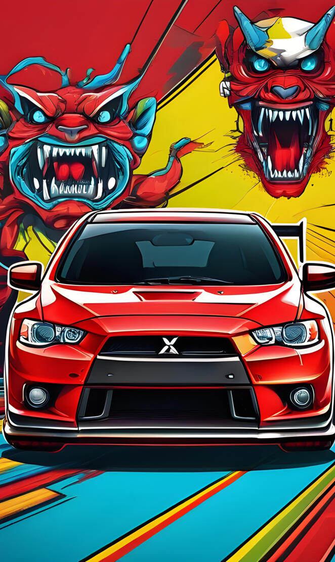 red Mitsubishi Lancer evolution X illustration