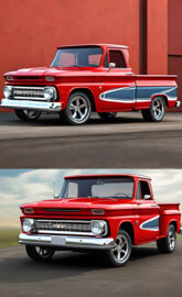 a red car parked next to a red car