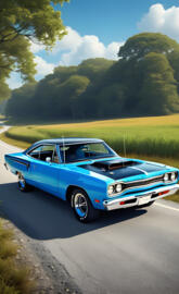 A Beautiful 1970 Plymouth Roadrunner With A Petty Blue Paint Job.